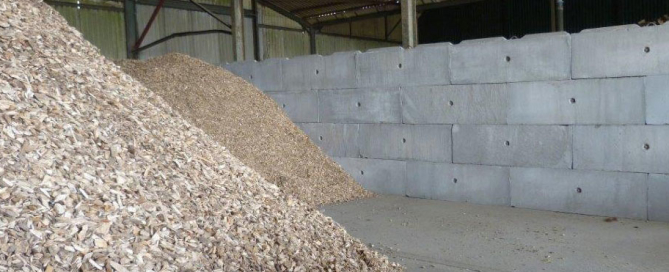 Vee Interlocking Concrete block - wood chip storage