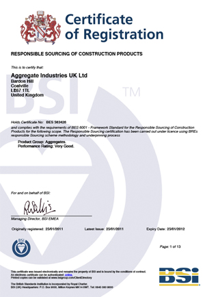 BES 6001 Aggregates Certificate