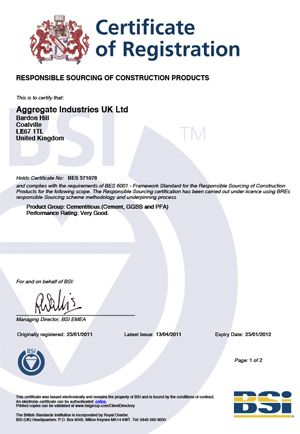 BES 6001 Cementitious Certificate
