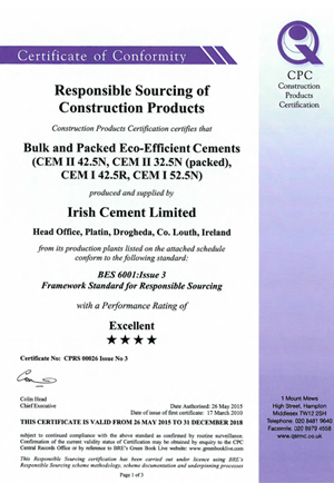 Irish Cement Certificate