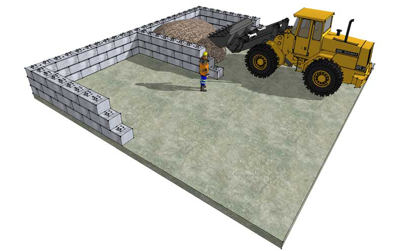 Waste material bunker with fire walls