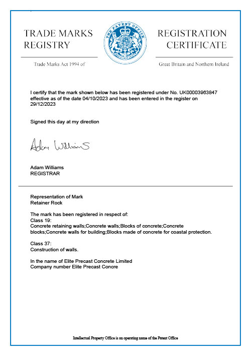 Retainer Rock Registered Trade Mark Certificate